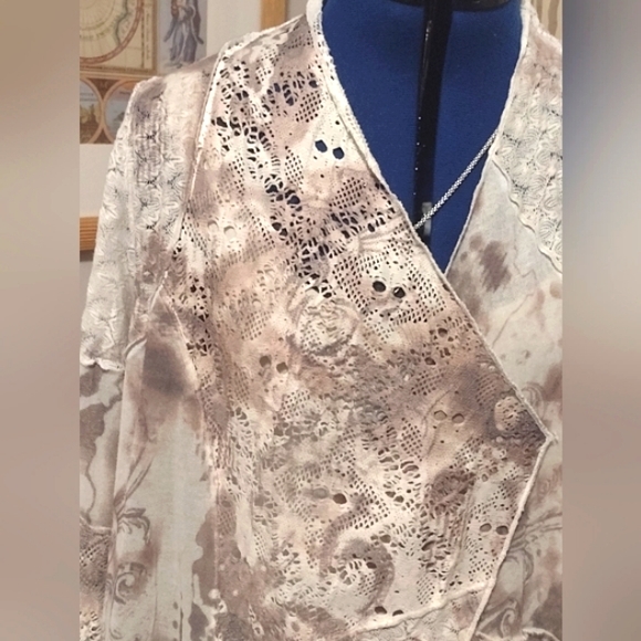 🆕Lace & Tie-Dye KNIT BOHO BADDIE Hippie Sheek High Low Hem DUSTER by ONYX!! - Picture 3 of 7